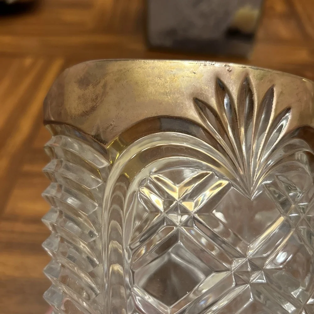 Collectible Fostoria Lead Crystal‎ Geometric Glass Clear Vase Gold Trim W Box